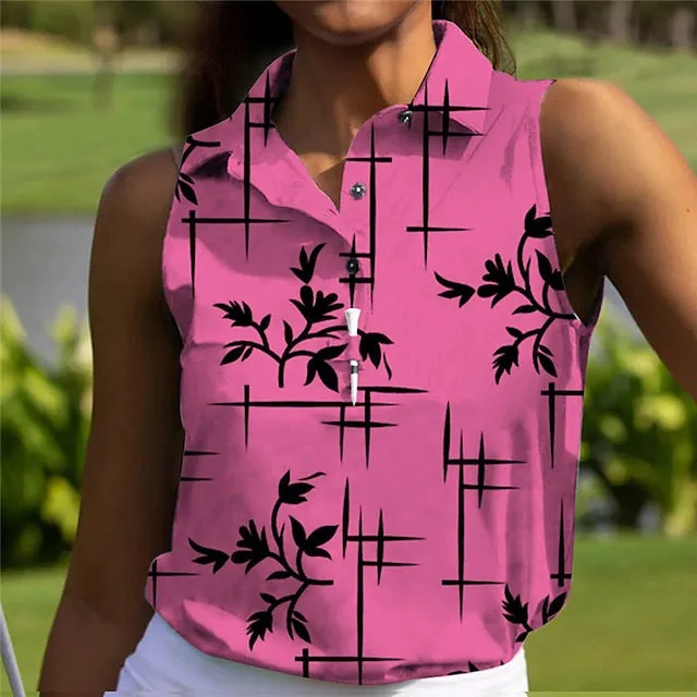 Women's Polo Shirt Golf Shirt Button Up Polo Breathable Quick Dry Moisture Wicking Sleeveless Golf Apparel Golf Clothes Regular Fit Printed Summer Tennis Golf Pickleball