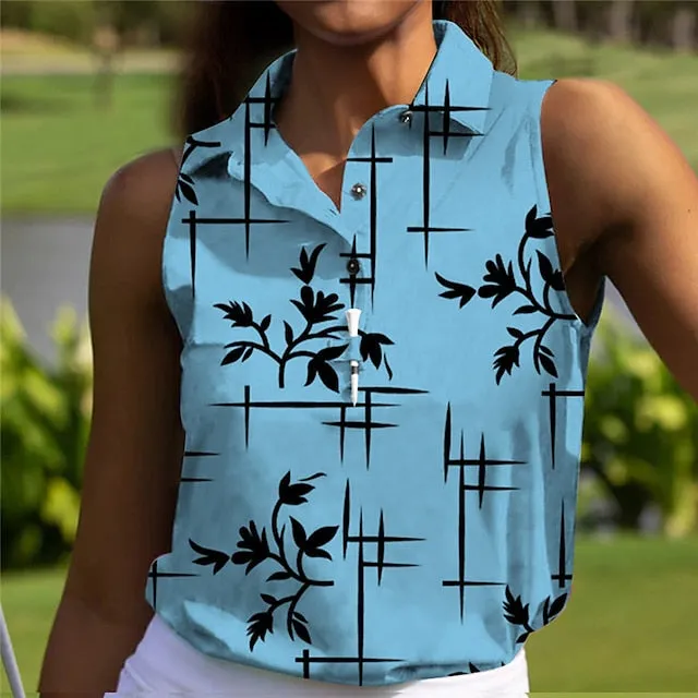 Women's Polo Shirt Golf Shirt Button Up Polo Breathable Quick Dry Moisture Wicking Sleeveless Golf Apparel Golf Clothes Regular Fit Printed Summer Tennis Golf Pickleball