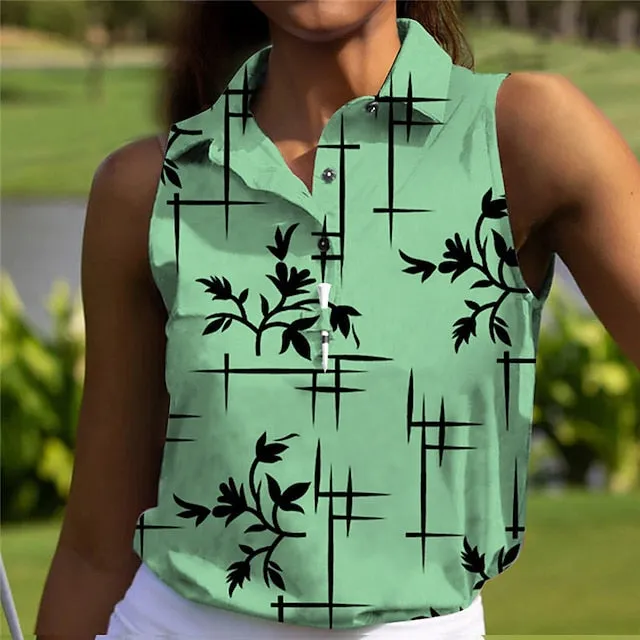 Women's Polo Shirt Golf Shirt Button Up Polo Breathable Quick Dry Moisture Wicking Sleeveless Golf Apparel Golf Clothes Regular Fit Printed Summer Tennis Golf Pickleball