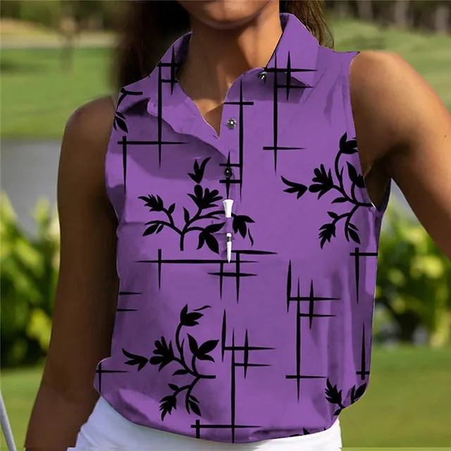 Women's Polo Shirt Golf Shirt Button Up Polo Breathable Quick Dry Moisture Wicking Sleeveless Golf Apparel Golf Clothes Regular Fit Printed Summer Tennis Golf Pickleball