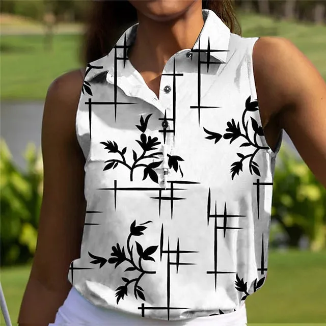 Women's Polo Shirt Golf Shirt Button Up Polo Breathable Quick Dry Moisture Wicking Sleeveless Golf Apparel Golf Clothes Regular Fit Printed Summer Tennis Golf Pickleball