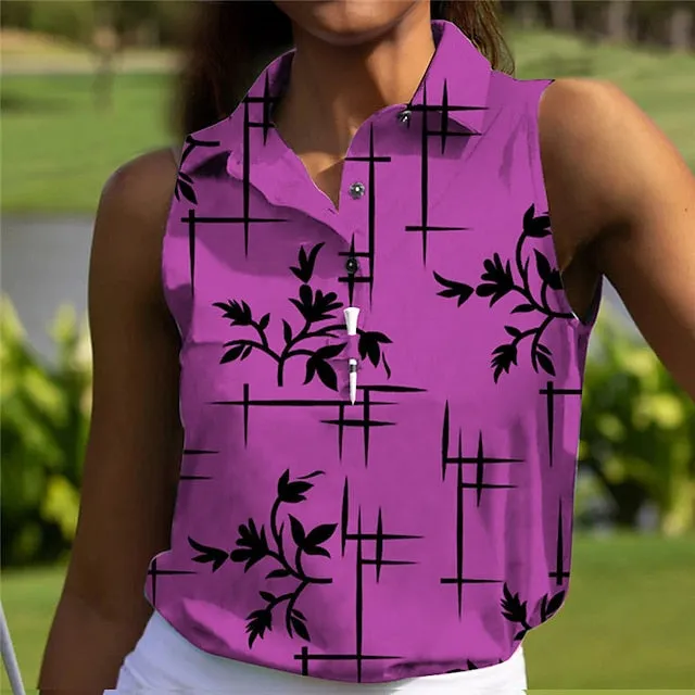 Women's Polo Shirt Golf Shirt Button Up Polo Breathable Quick Dry Moisture Wicking Sleeveless Golf Apparel Golf Clothes Regular Fit Printed Summer Tennis Golf Pickleball