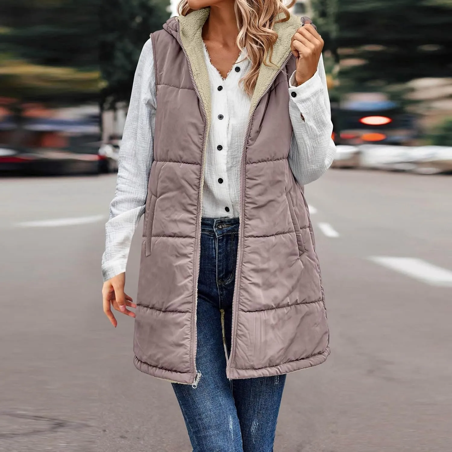 Women's Puffer Jacket Packable Quilted Light Down Parka Oversized Long Puffy Jacket Insulated Jacket With Hood