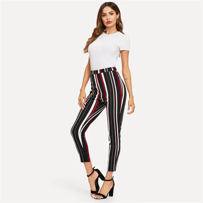 Women's Stretchy Striped Skinny Pants