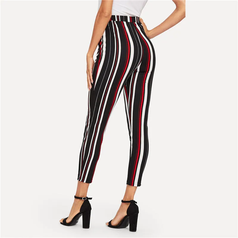 Women's Stretchy Striped Skinny Pants