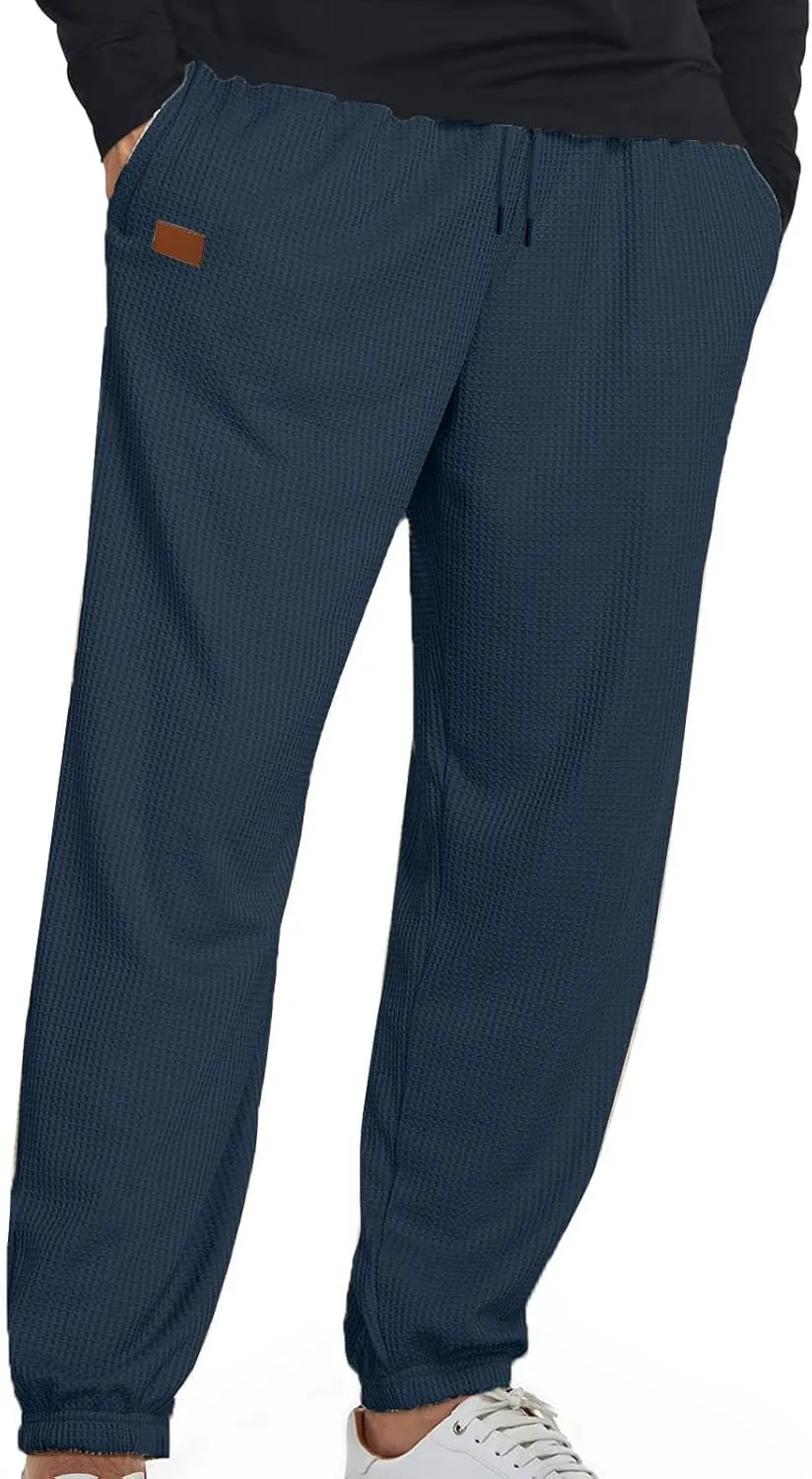 Xiaojmake Mens Waffle Sweatpants Stretch Elastic Waist Drawstring Casual Tapered Joggers Gym Pant Corduroy Pants with Pockets