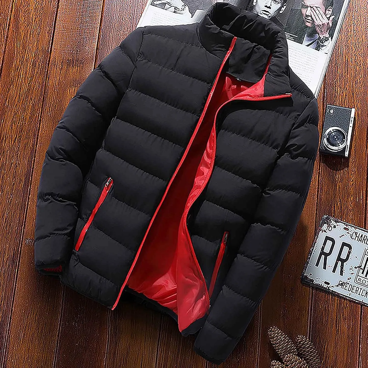 Ymosrh Rain Coats for Men Men's Autumn Winter Zipper Warm Down Jacket Packable Light Coat Mens Jackets