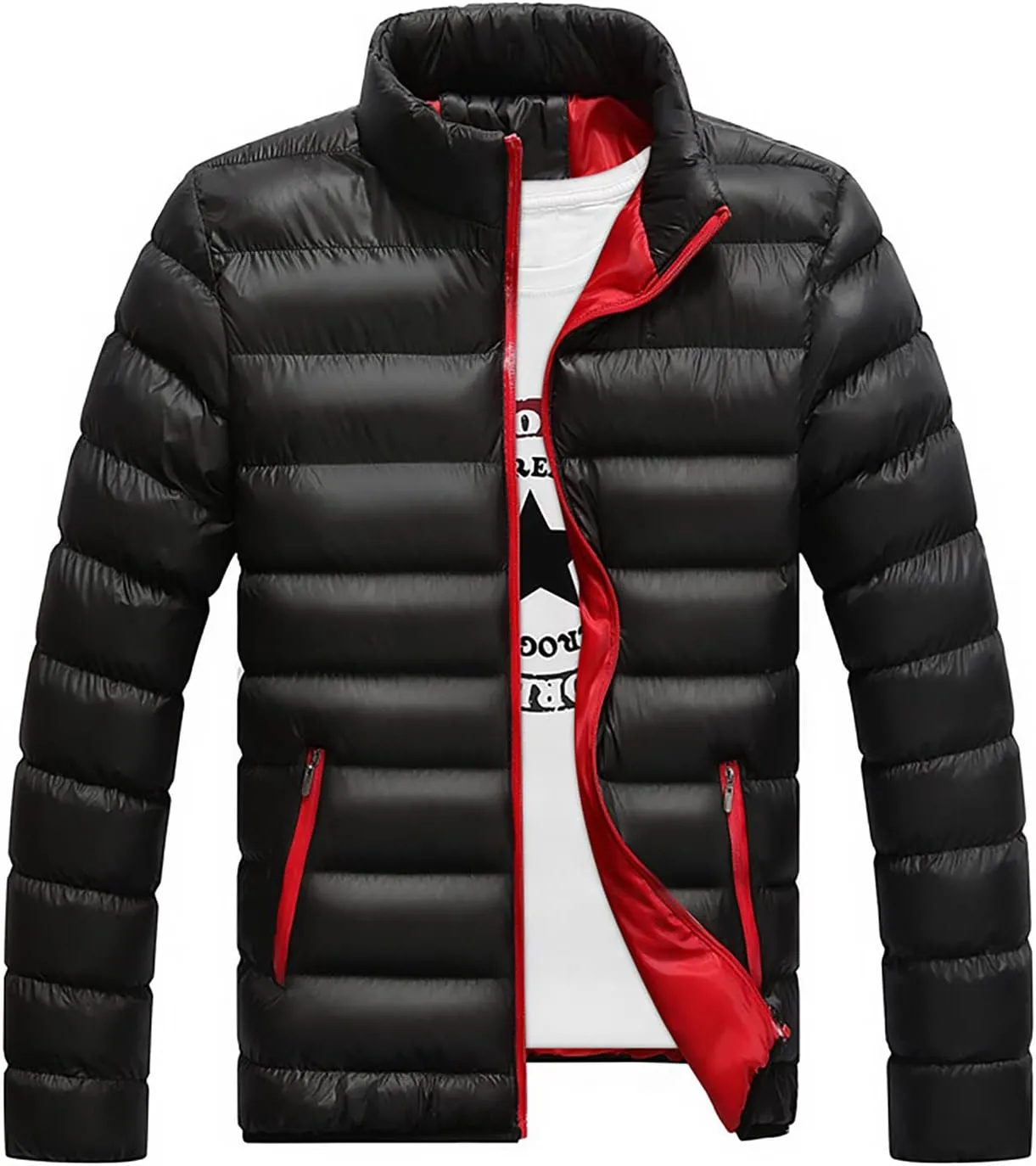 Ymosrh Rain Coats for Men Men's Autumn Winter Zipper Warm Down Jacket Packable Light Coat Mens Jackets
